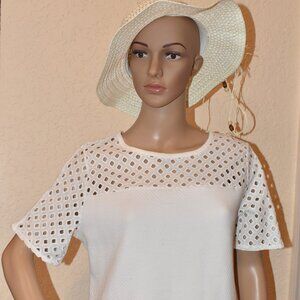 Ann Taylor LOFT Short-sleeved top with diamond patterned eyelet design US M